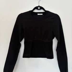 Babaton Black Long-Sleeve Ribbed Waist Knit Top